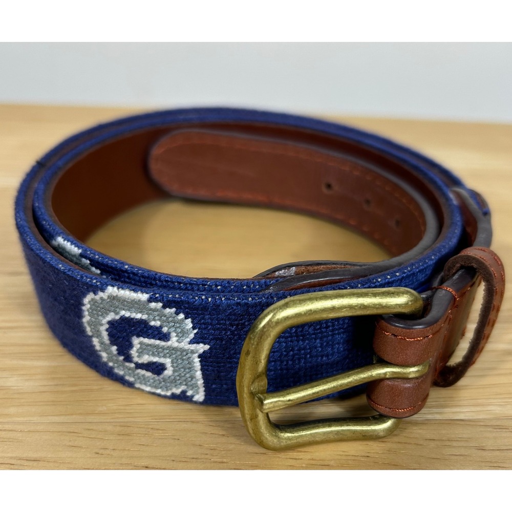 Smathers & Branson Georgetown University Needlepoint Belt Mens 34 Blue Hoyas
